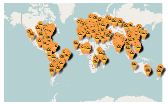 Mapa mundial de los 306 equipos del SFD 2012